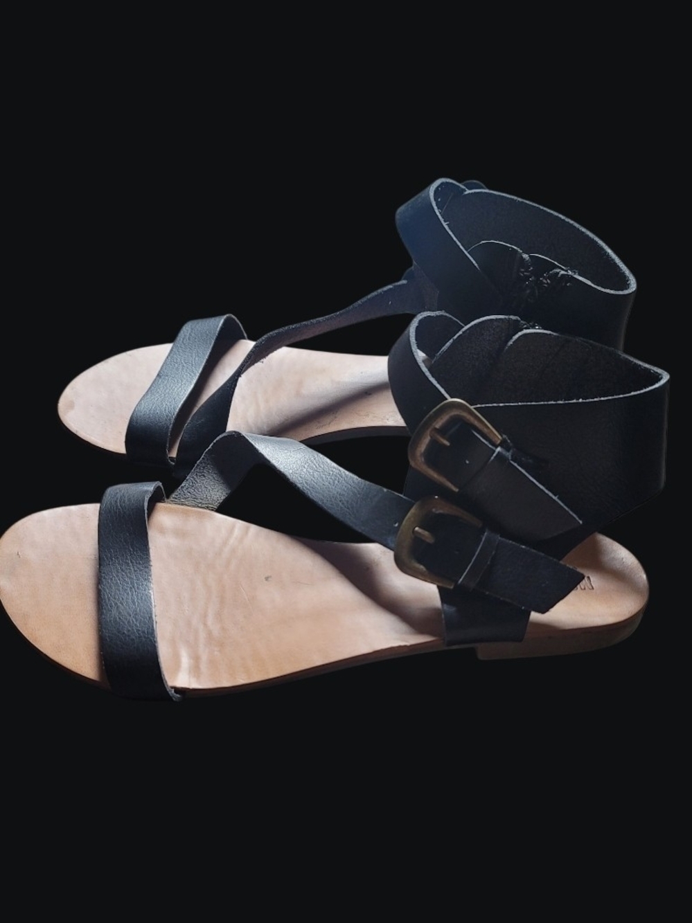 Mossimo Supply Co. Black Strappy Ankle Buckle Sandals with Tan Footbed